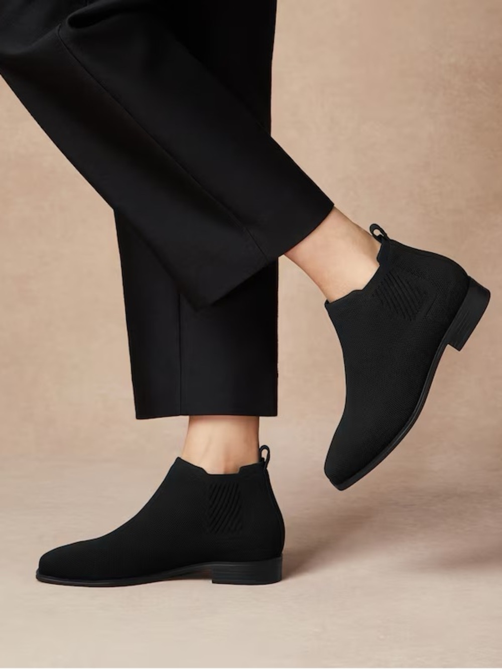 Vivaia • Ryan Pro Square-Toe Water-Repellent Ankle Boots in black knit chelsea